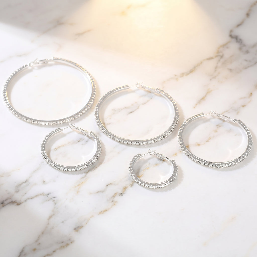 Glamorous Oversized Rhinestone Hoop Earrings
